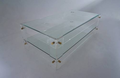 Lucite coffee table with shelf, Pierre Cardin style,1970`s French